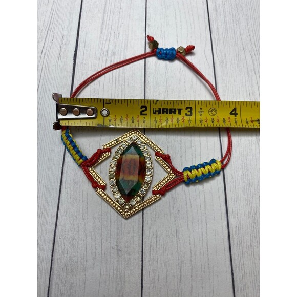 Colorful Adjustable Macrame Bracelet with Rhinestone Accent and Resin Gem - Picture 7 of 7